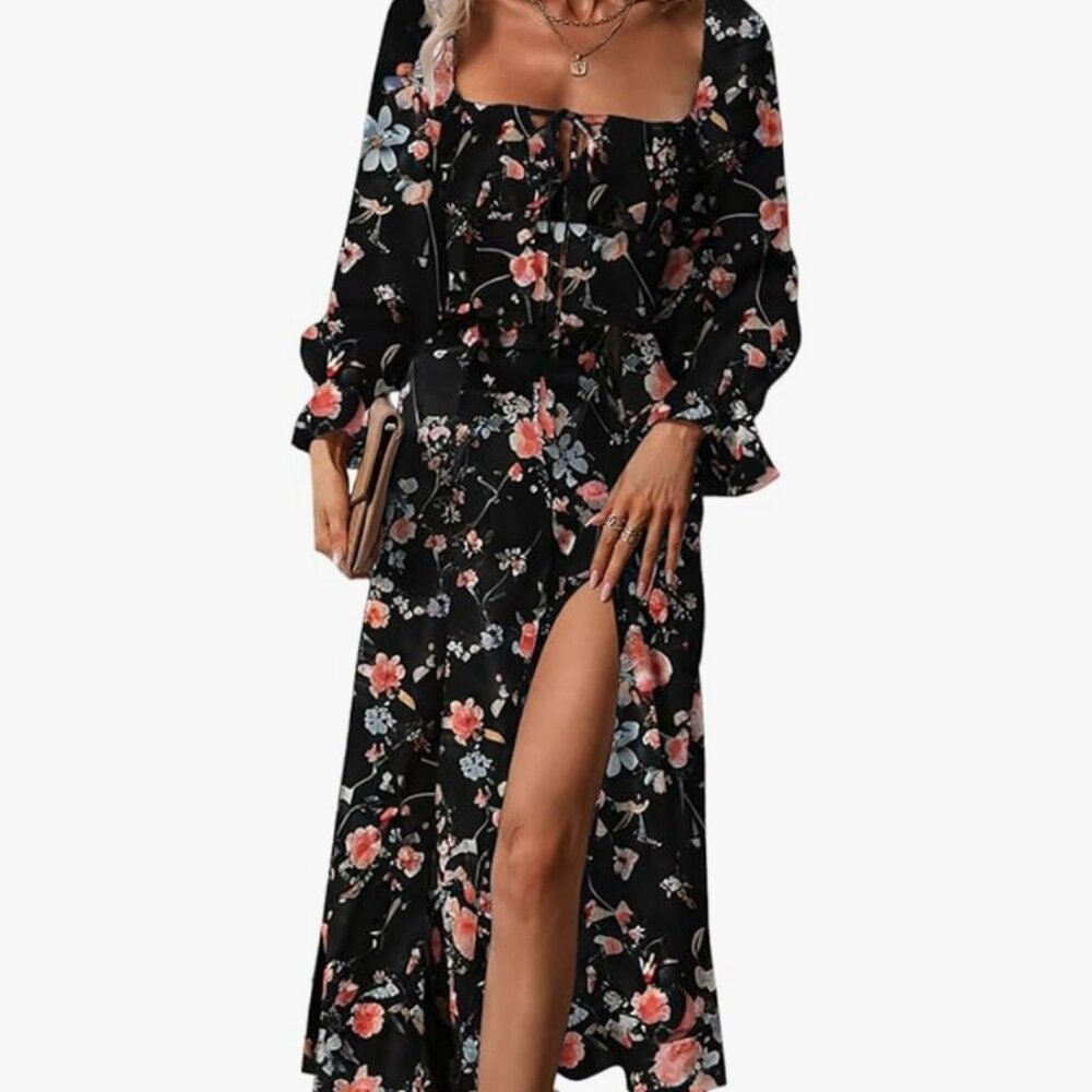 Casual Milk Made Long Sleeve Dress Boho Floral Print A-line- WORN ONCE!